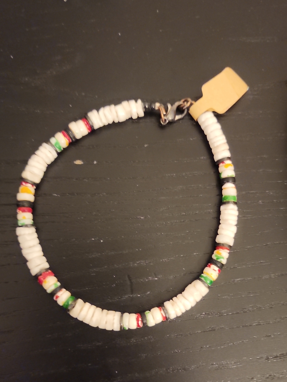 Handmade White Beaded Anklet with Multicolor Accents